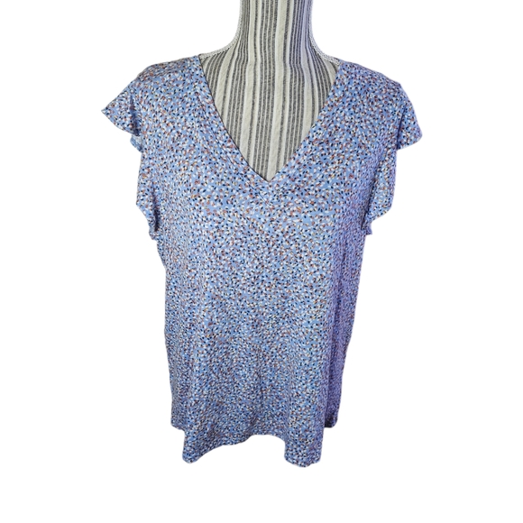 LOFT Tops - LOFT women's blue/white/orange confetti print v-neck flutter sleeves top size XL
